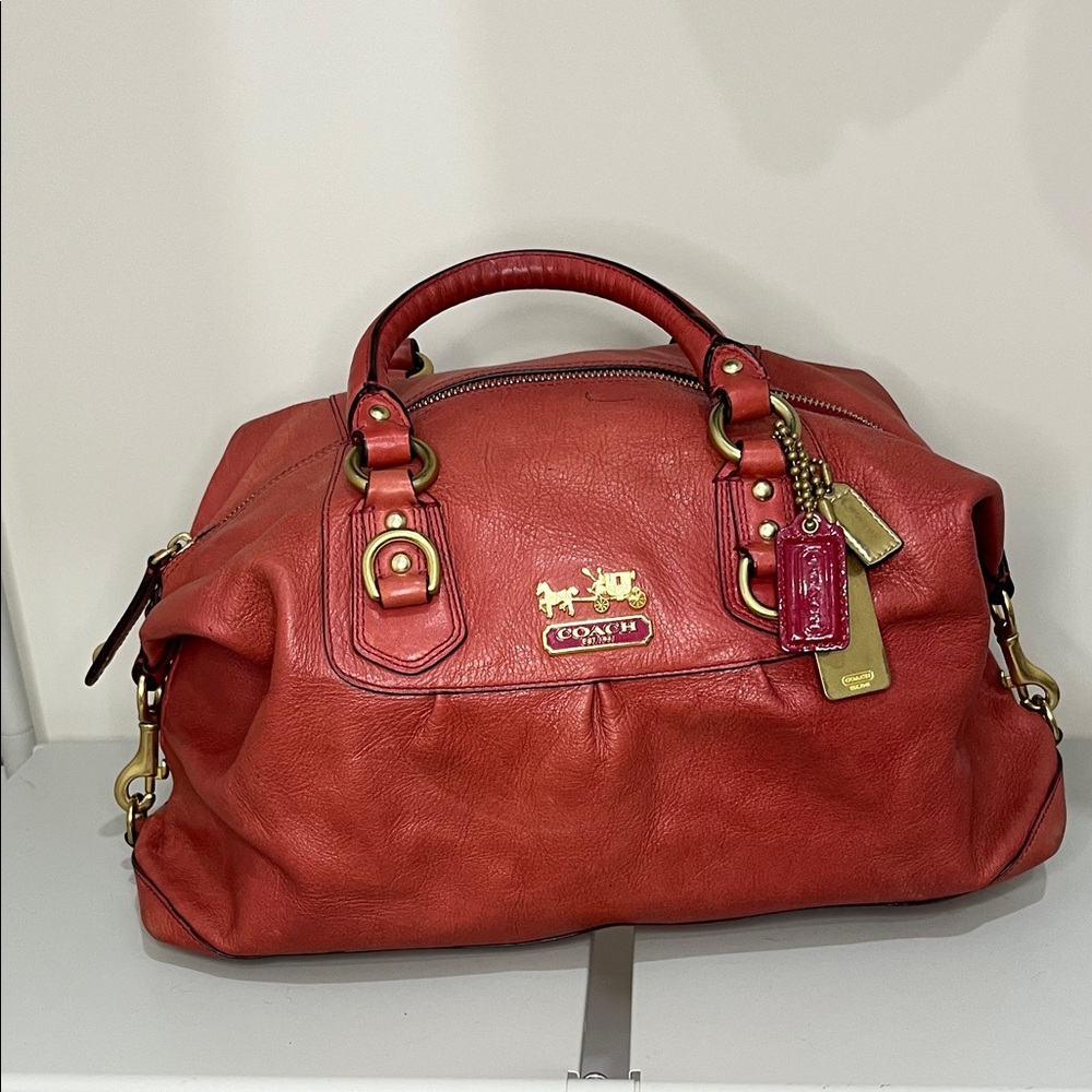 Coach 12494 Madison Sabrina Satchel Hand bag Coral Leather Y2K Used